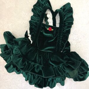 Bums and Roses 3-6m Velvet Forest Green Ruffled Dress